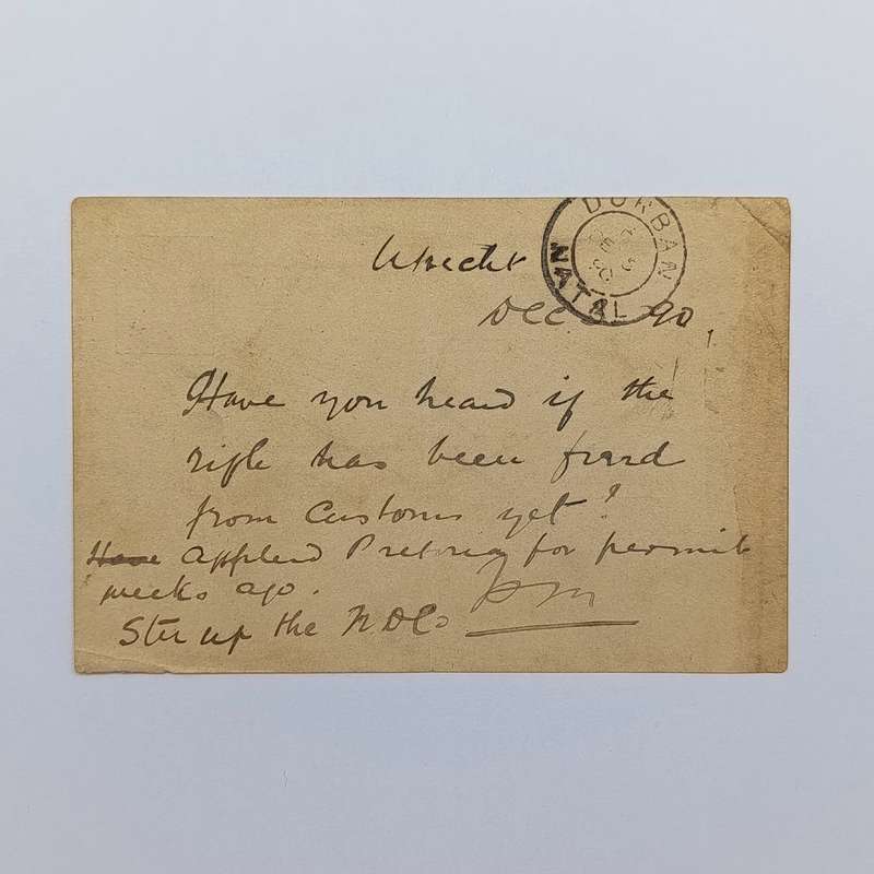 ZAR Briefkaart Utrecht to Durban, Natal 1890 with triangular Utrecht cancellation