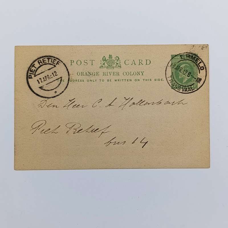 From Ermelo - Transvaal to Piet Retief - Transvaal 17 April 1912 on Orange river