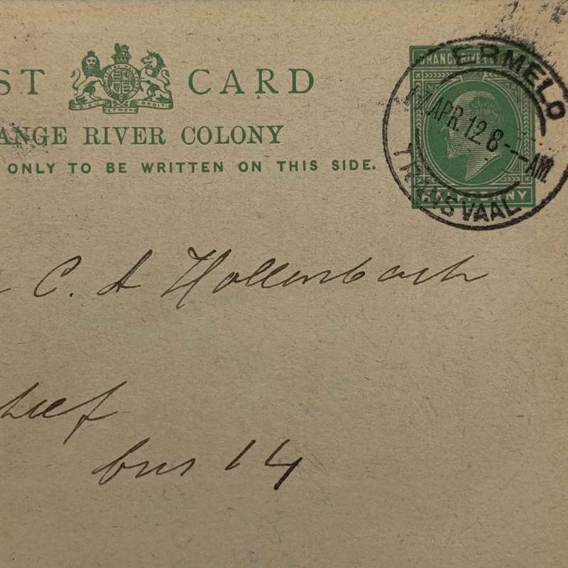 From Ermelo - Transvaal to Piet Retief - Transvaal 17 April 1912 on Orange river