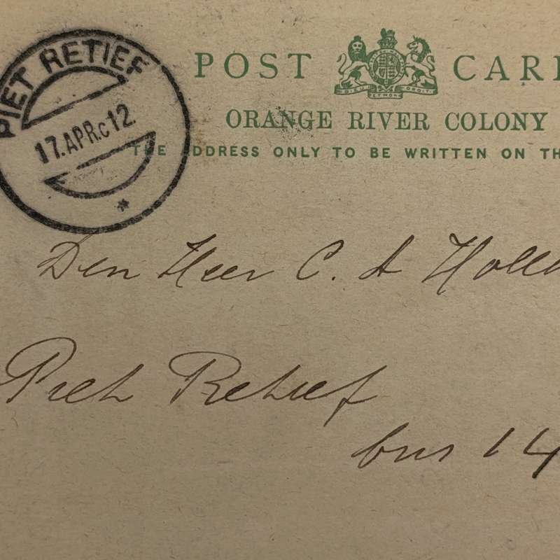 From Ermelo - Transvaal to Piet Retief - Transvaal 17 April 1912 on Orange river