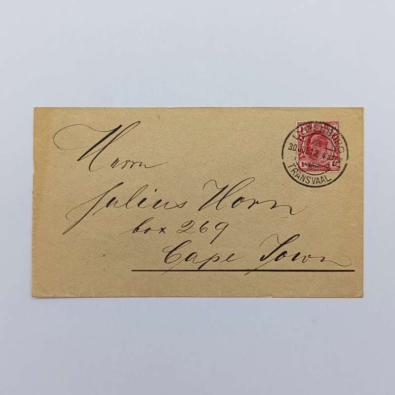 Postal History Letter from Lydenburg Transvaal to Cape Town 30 July 1912 with 1d Transvaal stamp