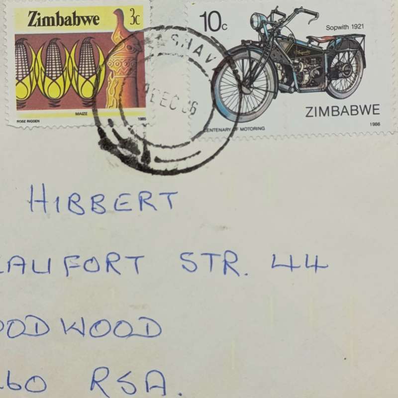 2006 Cover Mashaua Zimbabwe to Goodwood South Africa with pair of Zimbabwe stamps and airmail tag