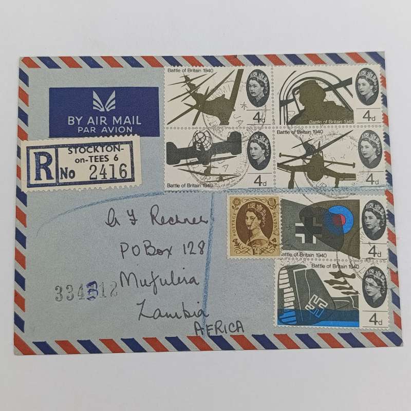 Postal History Registered airmail cover (Canada to Zambia 1966 backstamped Mufulira & Ndola