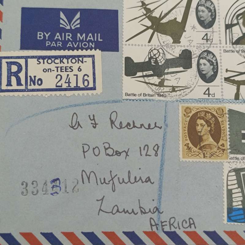 Postal History Registered airmail cover (Canada to Zambia 1966 backstamped Mufulira & Ndola