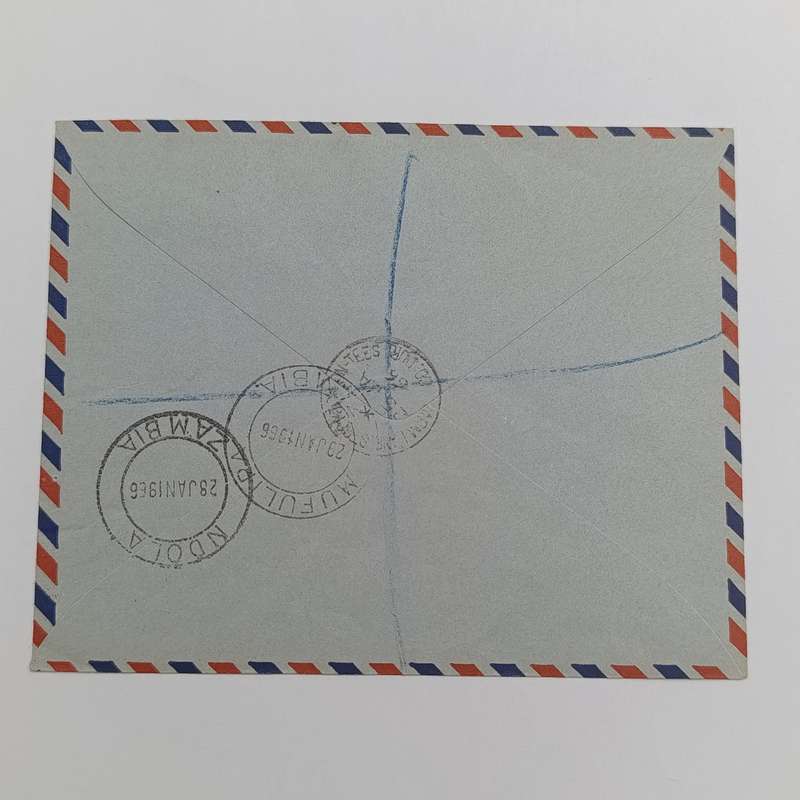 Postal History Registered airmail cover (Canada to Zambia 1966 backstamped Mufulira & Ndola