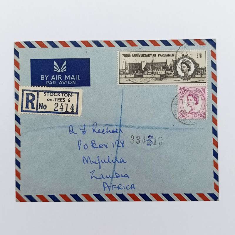Postal History Registered airmail cover Canada to Zambia 1966 backstamped Mufulira & Ndala