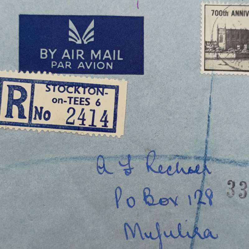 Postal History Registered airmail cover Canada to Zambia 1966 backstamped Mufulira & Ndala