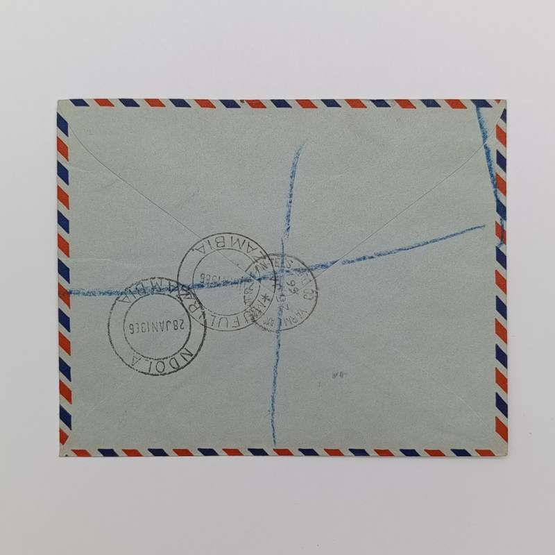 Registered airmail cover Canada to Zambia 1966 backstamped Mufulira & Ndola with 7 Canadian stamps
