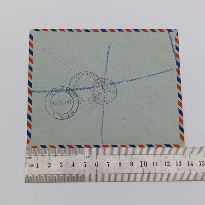 Registered airmail cover Canada to Zambia 1966 backstamped Mufulira & Ndola with 7 Canadian stamps