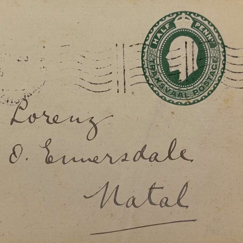 Postal History Cover Ladysmith Natal to Emmersdal Natal on Transvaal pre-printed envelope