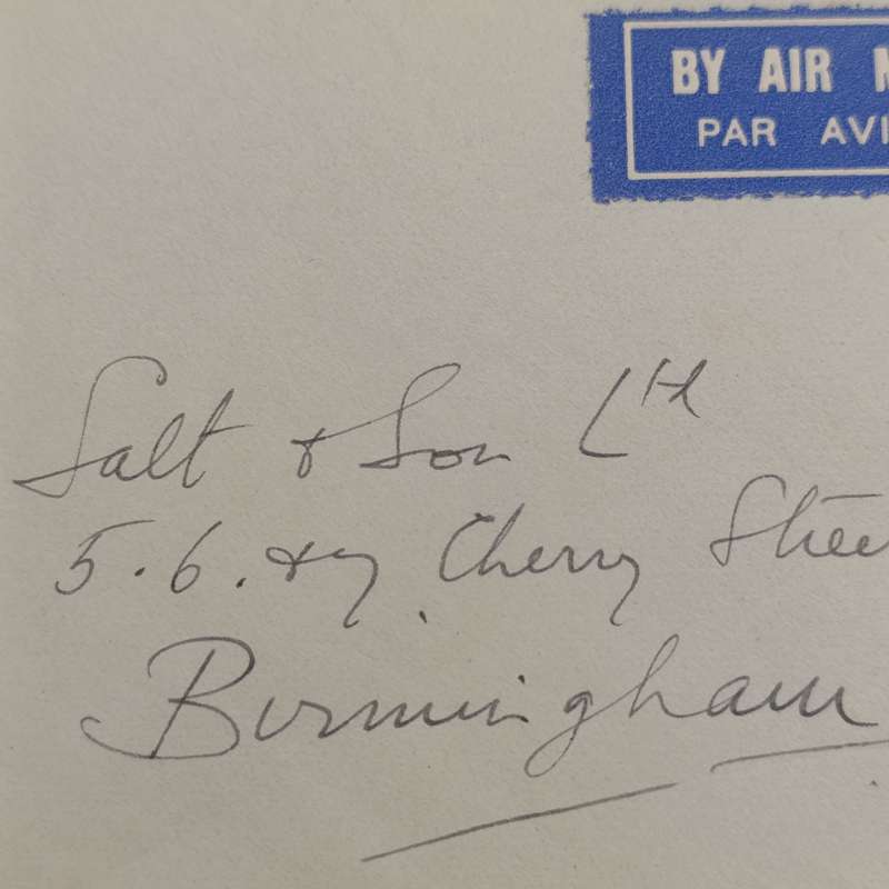 Air mail cover Blackawton Devon to Birmingham with 1 penny control pair cancelled 24 Sept 1934