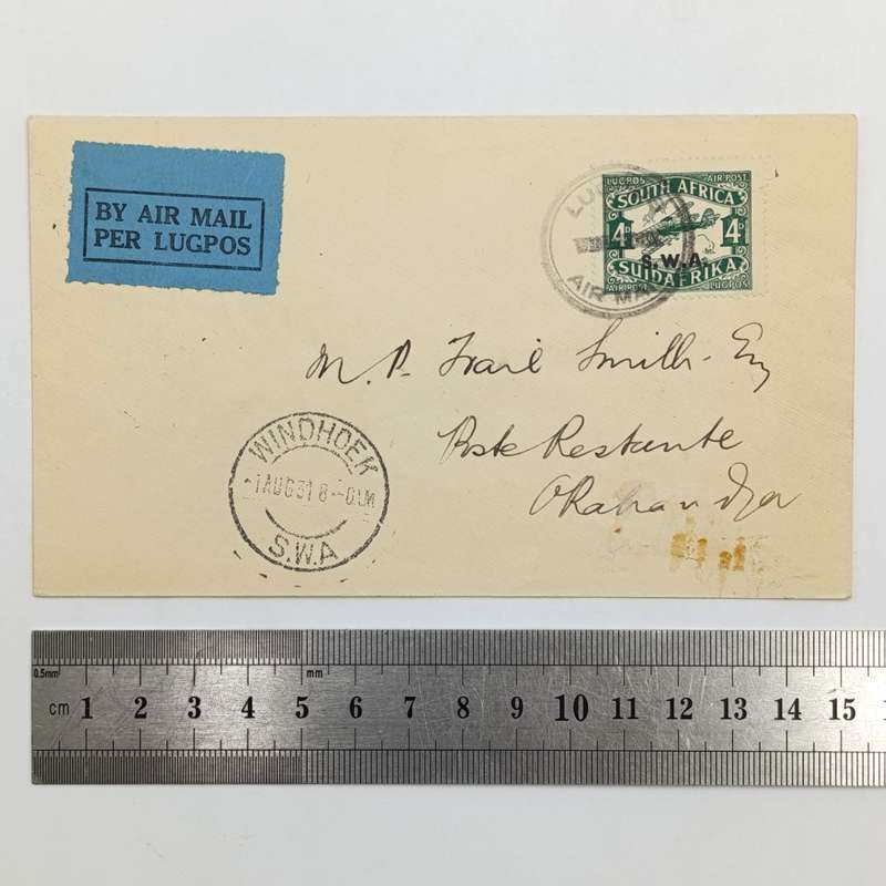 Air Mail cover First flight Windhoek to Okahandja 1 August 1931 with SACC 99 stamp