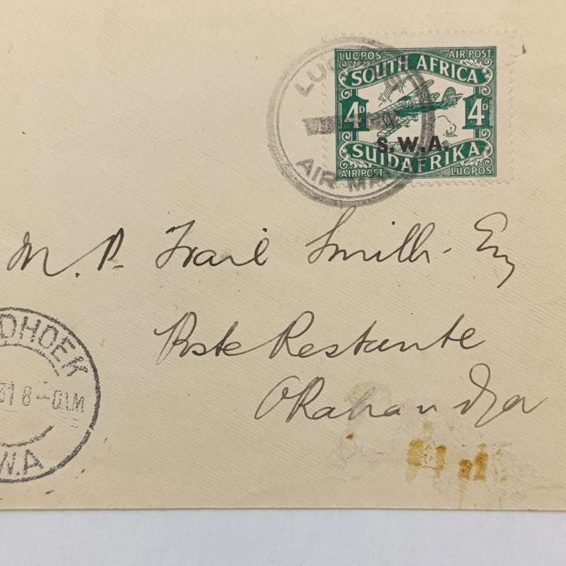 Air Mail cover First flight Windhoek to Okahandja 1 August 1931 with SACC 99 stamp