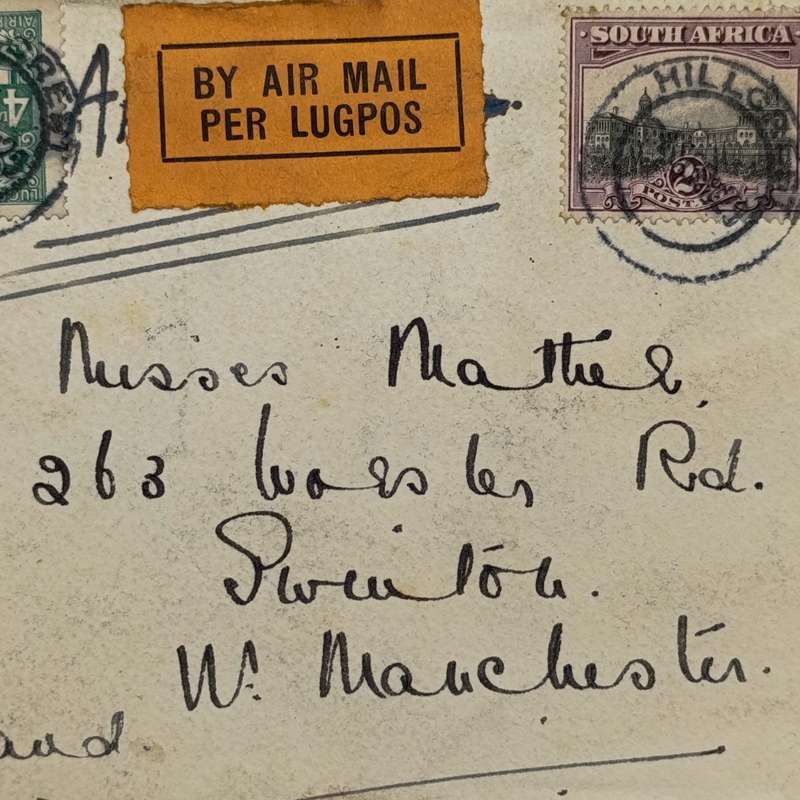 Airmail Cover Hillcrest South Africa to Manchester England with SACC stamps cancelled