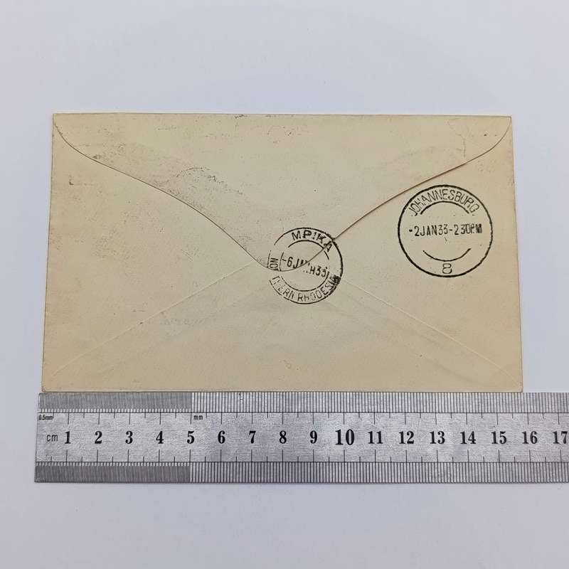 First Airmail flight cover Durban South Africa to Mpika Northern Rhodesia via Johannesburg