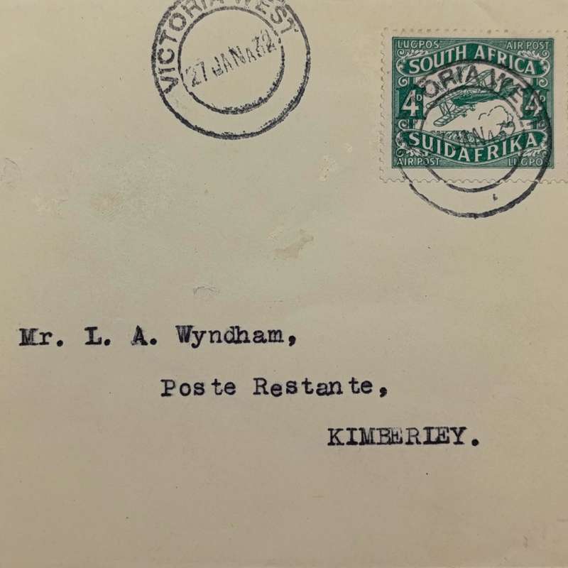 Airmail cover Victoria-West to Kimberley with Victoria West 27 - Jan 1932 cancellation