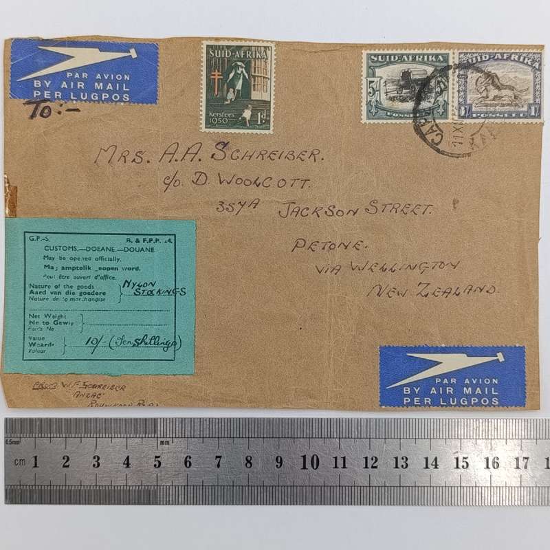 Airmail Front Cape Town South Africa to Petone New Zealand via WELLINGTON
