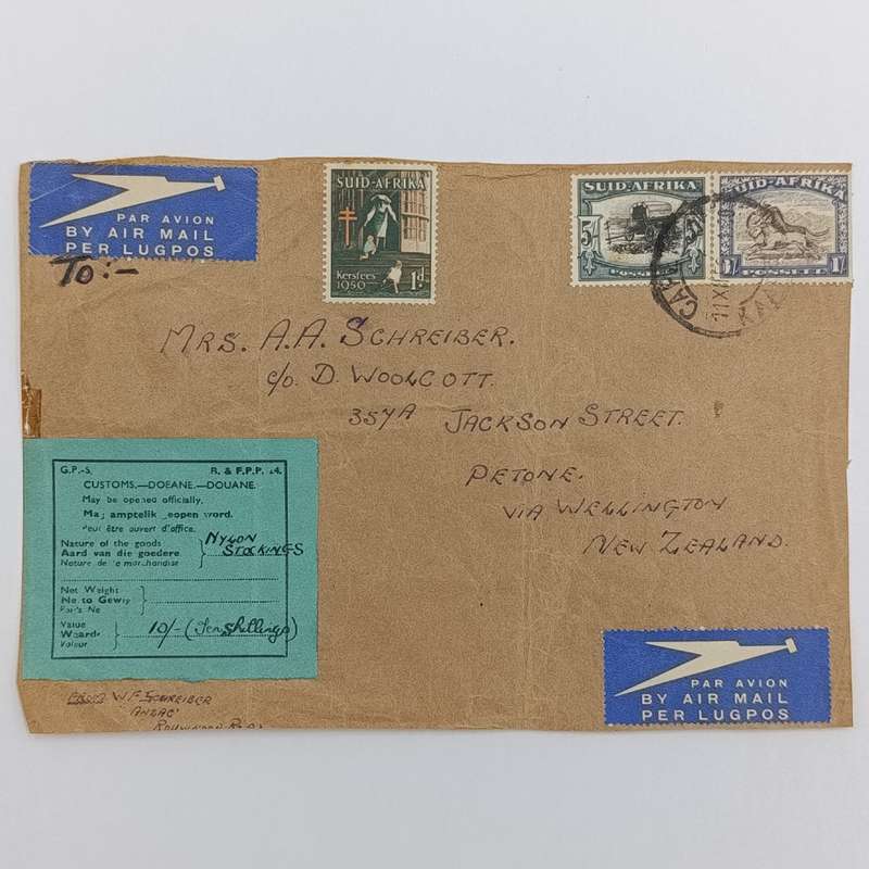 Airmail Front Cape Town South Africa to Petone New Zealand via WELLINGTON