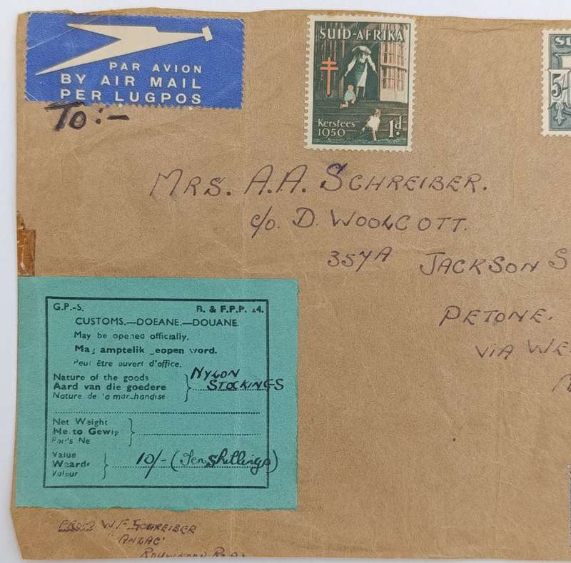 Airmail Front Cape Town South Africa to Petone New Zealand via WELLINGTON