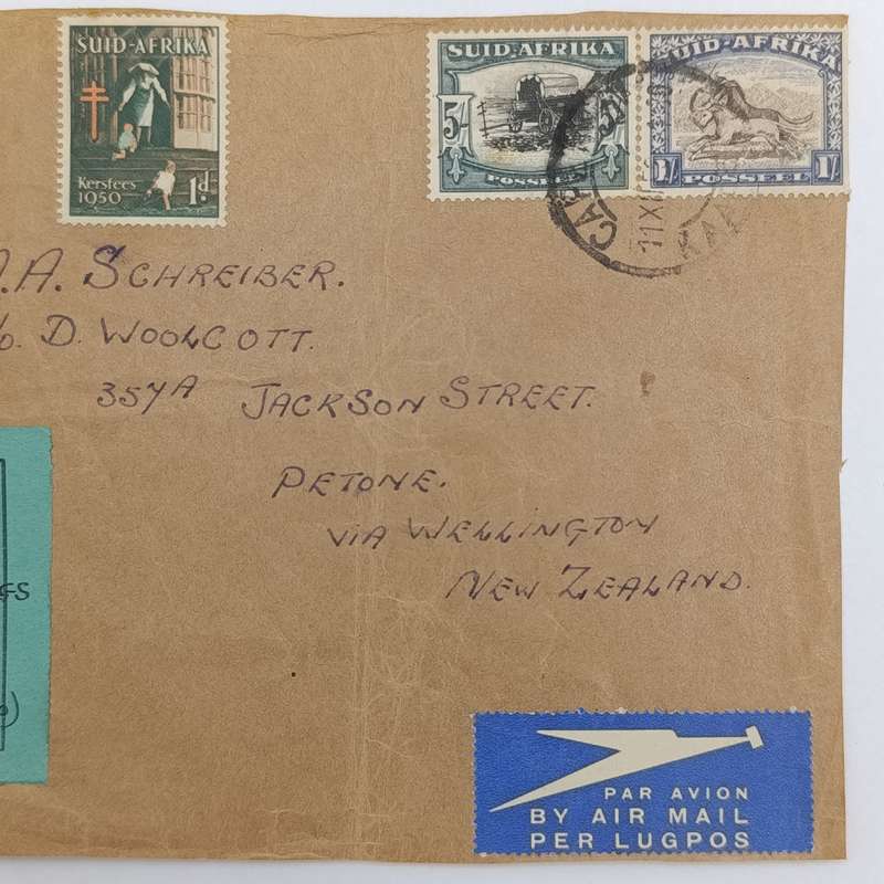 Airmail Front Cape Town South Africa to Petone New Zealand via WELLINGTON