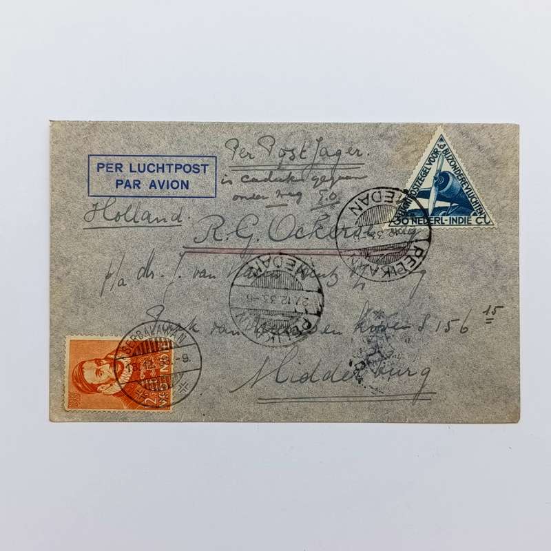 Airmail cover from Serbalawan Dutch East Indies to Middelburg Netherlands 13 December 1933