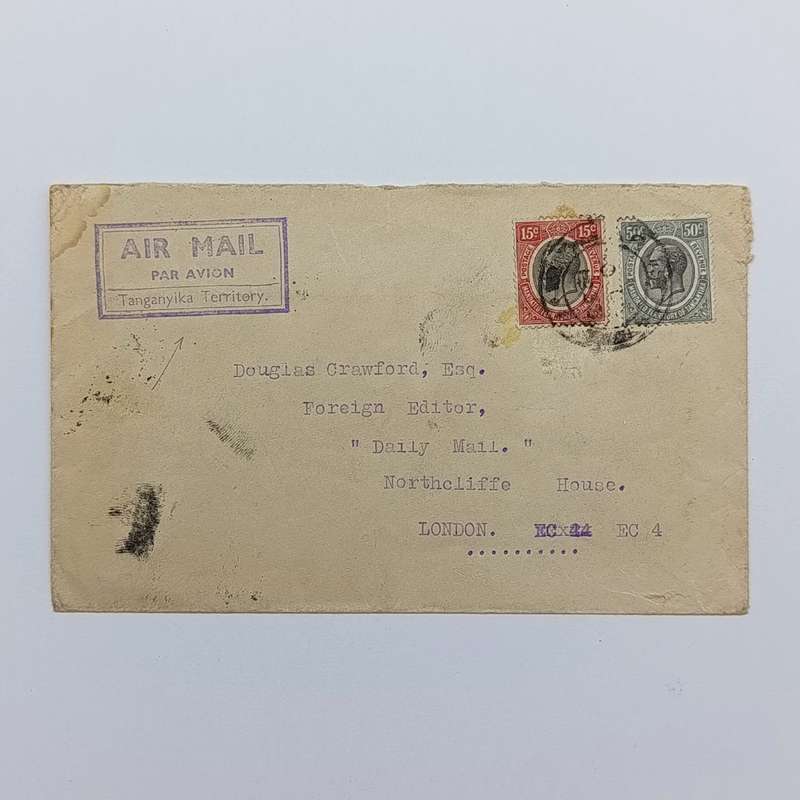 Airmail Cover from Arusha Tanganyika to London United Kingdom with SG 95 and SG 100 stamps