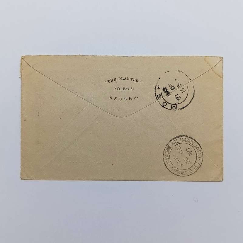 Airmail Cover from Arusha Tanganyika to London United Kingdom with SG 95 and SG 100 stamps