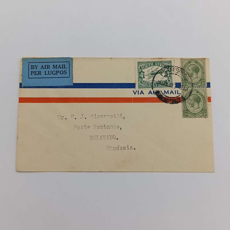 Airmail cover from Pietersburg South Africa to Bulawayo Rhodesia 28 January 1932
