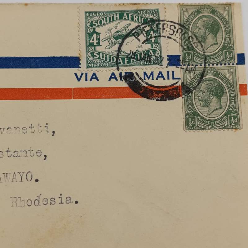 Airmail cover from Pietersburg South Africa to Bulawayo Rhodesia 28 January 1932