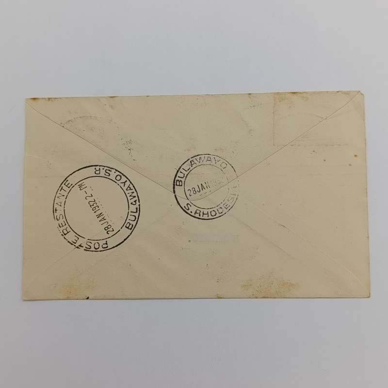 Airmail cover from Pietersburg South Africa to Bulawayo Rhodesia 28 January 1932