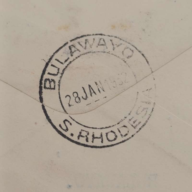 Airmail cover from Pietersburg South Africa to Bulawayo Rhodesia 28 January 1932