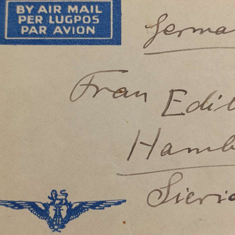 Air mail cover from Cape Town South Africa to Hamburg Germany 26 February 1935