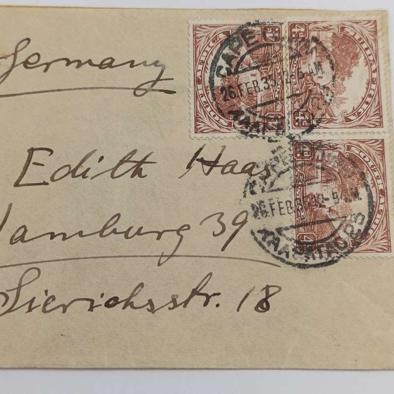 Air mail cover from Cape Town South Africa to Hamburg Germany 26 February 1935