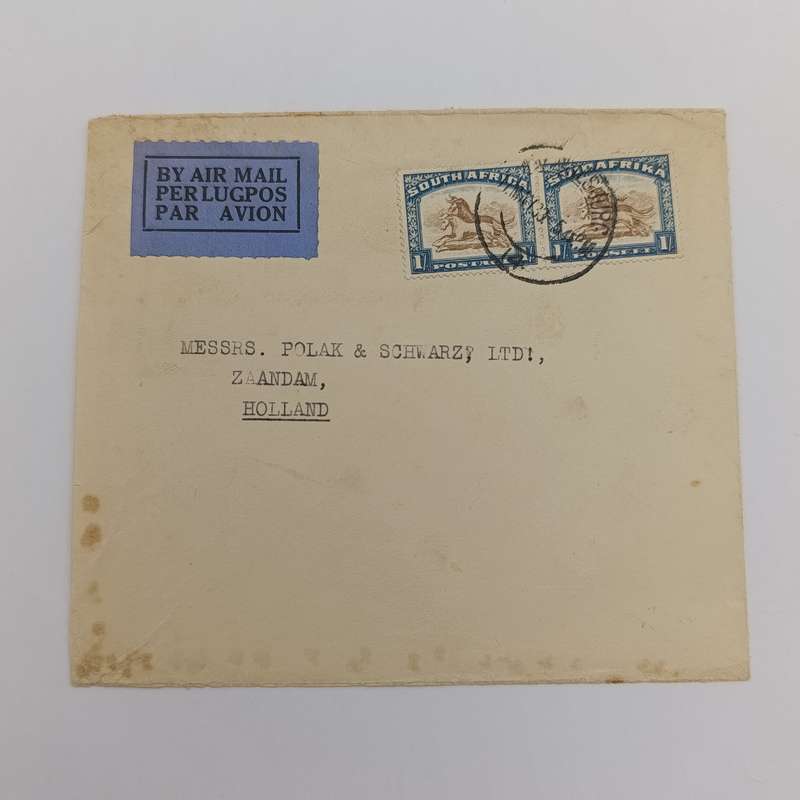Airmail Cover Johannesburg South Africa to Zaandam Holland with SACC 49 used