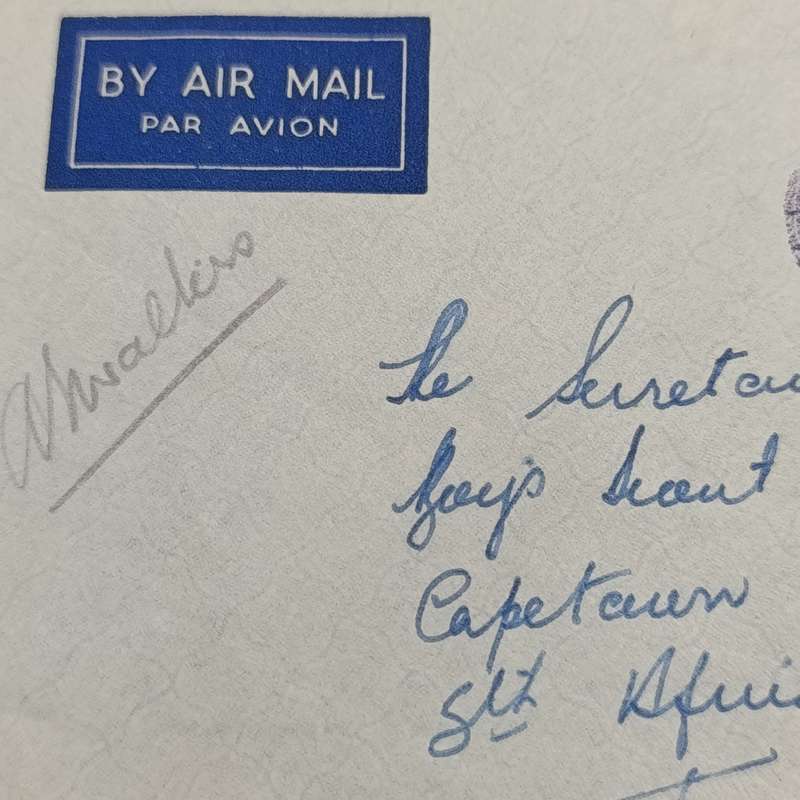 Airmail cover Australia to Cape Town South Africa with 9d stamp and Railhead P.O. cancellation