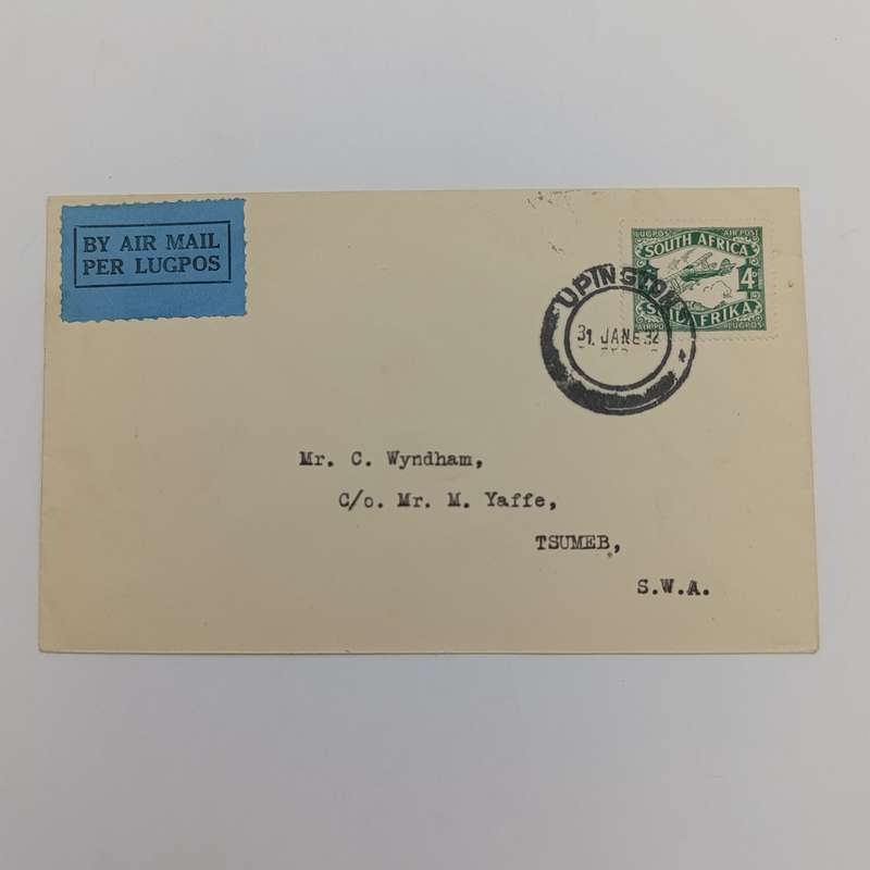 Air Mail cover Upington South Africa to Omaruru SWA with SACC 40 stamp cancelled Upington
