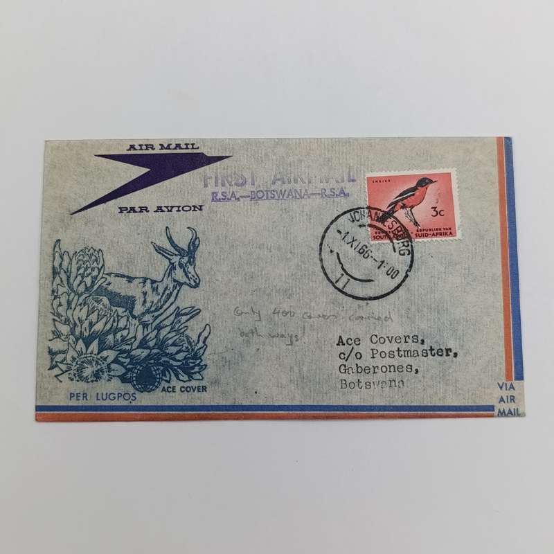 First Air Mail cover between RSA - Botswana 1 November 1966 with SACC 240 and Johannesburg