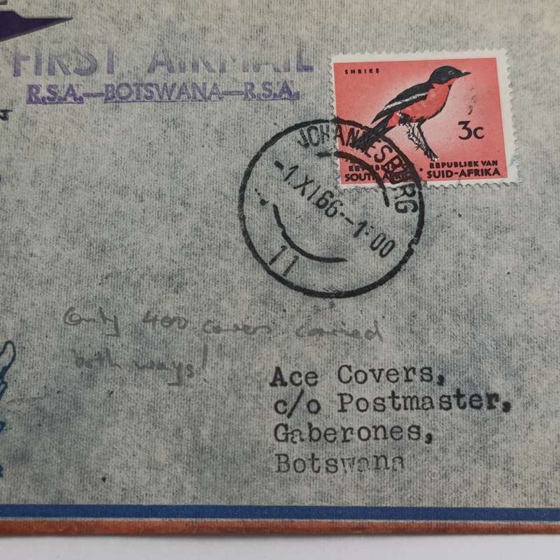 First Air Mail cover between RSA - Botswana 1 November 1966 with SACC 240 and Johannesburg
