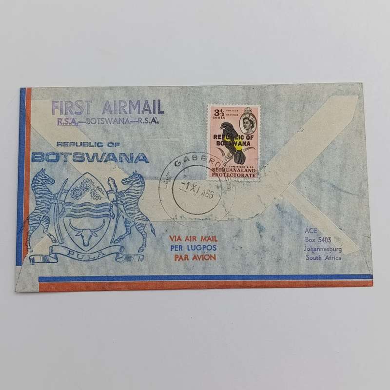 First Air Mail cover between RSA - Botswana 1 November 1966 with SACC 240 and Johannesburg