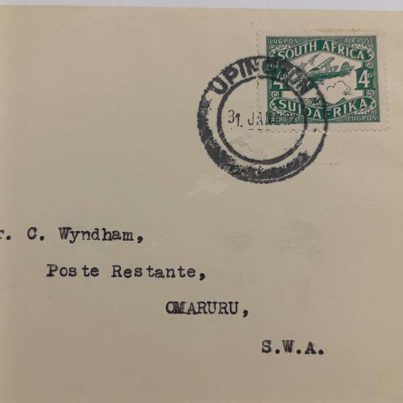 Airmail Cover Upington South Africa to Tsumeb SWA with 4d stamp cancelled Upington 31 Jan 1932