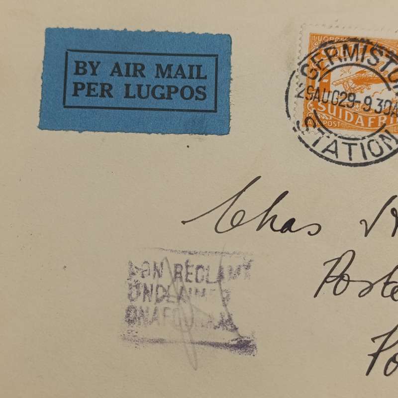 Airmail Cover from Germiston to Port Elizabeth with SACC41 & SACC 30 stamps cancelled Germiston