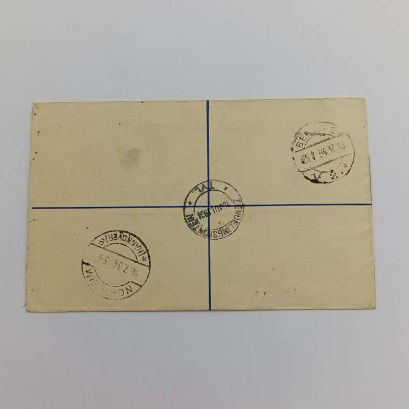 Registered Air Mail cover from Zendelingsfontein South Africa via Klerksdorp and Berlin to Northeim