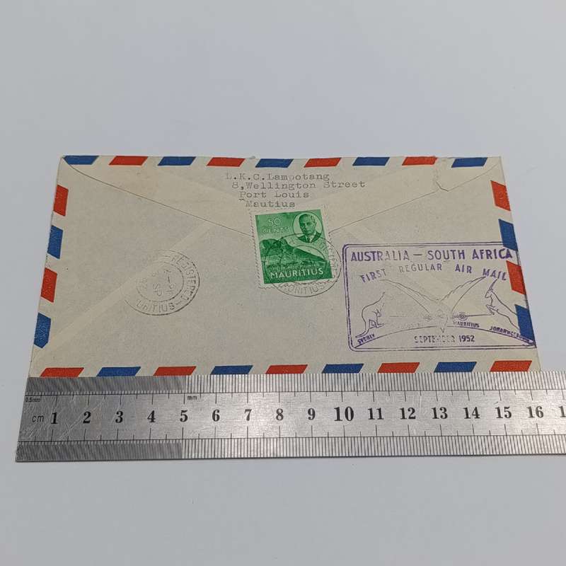 Registered airmail cover Port Louis, Mauritius to Cape Town, South Africa