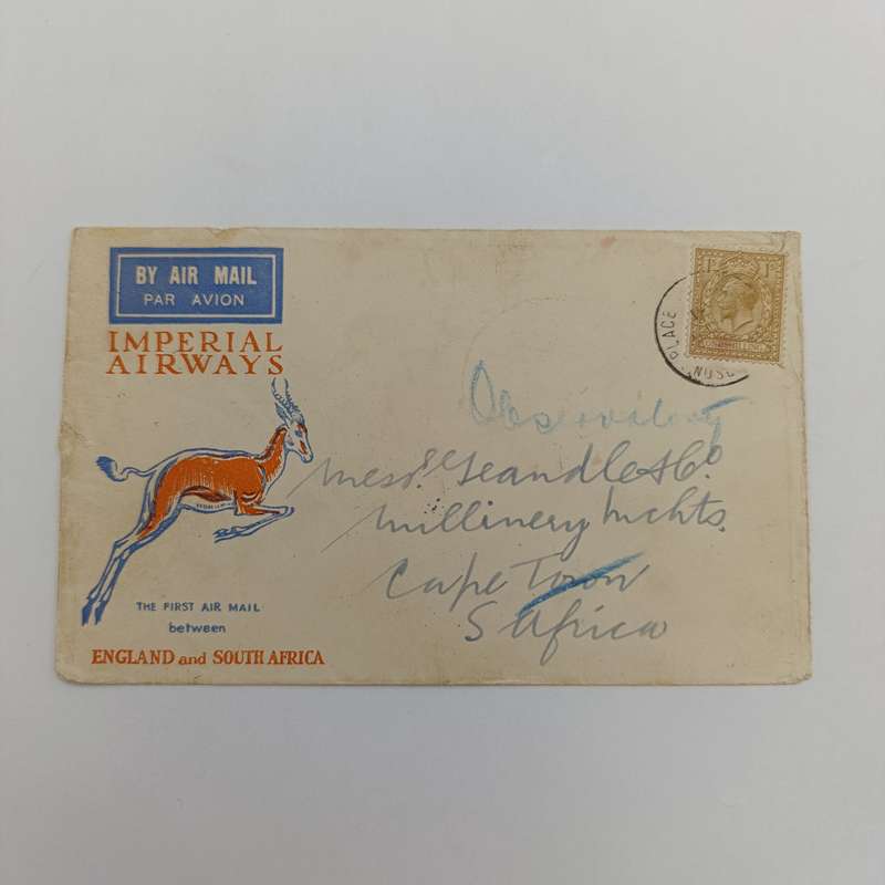 Imperial Airways First Air Mail cover from England to South Africa with British one Shilling stamp