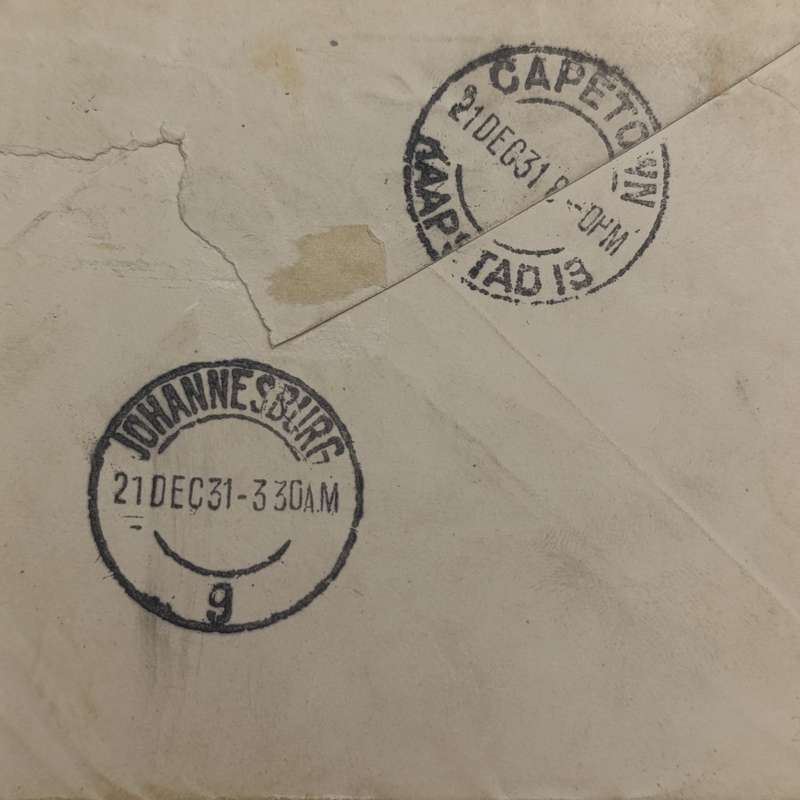Imperial Airways First Air Mail cover from England to South Africa with British one Shilling stamp
