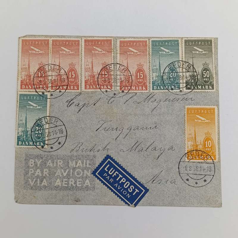 Airmail cover Beder Denmark stamps cancelled 8-8-38 - Bern Germany 9-8-38 arrival cancellation