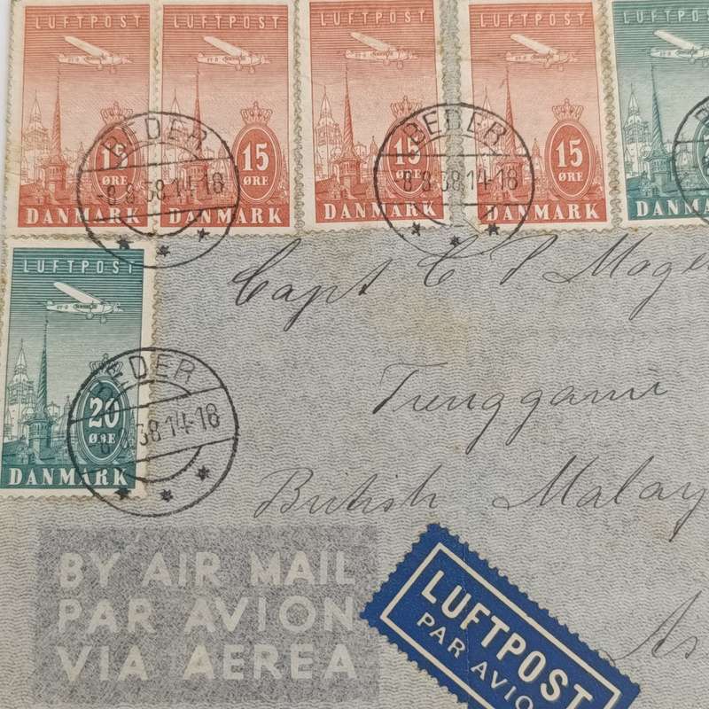 Airmail cover Beder Denmark stamps cancelled 8-8-38 - Bern Germany 9-8-38 arrival cancellation