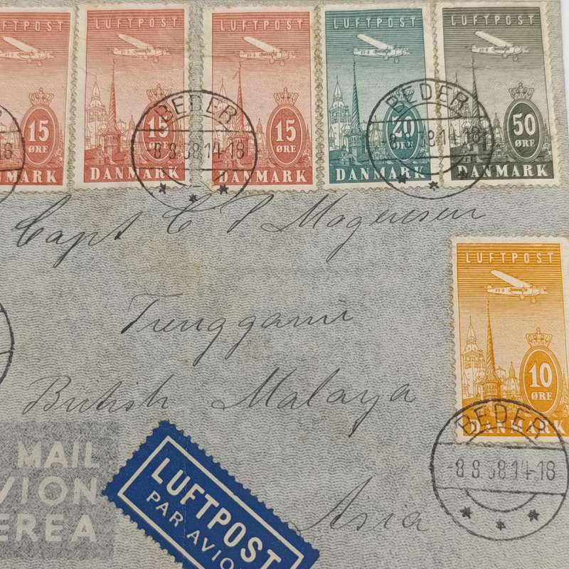Airmail cover Beder Denmark stamps cancelled 8-8-38 - Bern Germany 9-8-38 arrival cancellation