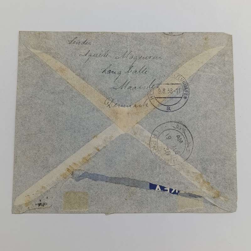 Airmail cover Beder Denmark stamps cancelled 8-8-38 - Bern Germany 9-8-38 arrival cancellation