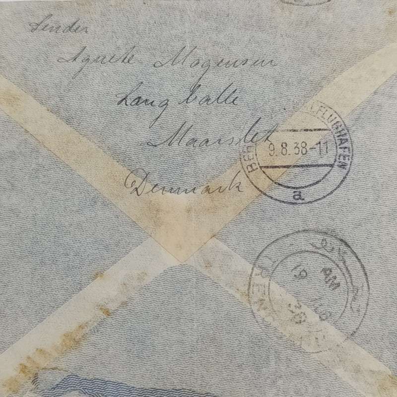 Airmail cover Beder Denmark stamps cancelled 8-8-38 - Bern Germany 9-8-38 arrival cancellation
